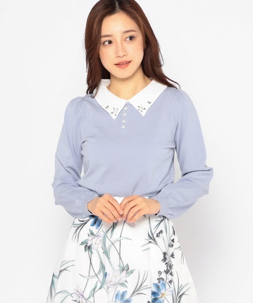 MISCH MASCH（ミッシュマッシュ）の「ビジュー衿付きニット（ニット/セーター・レディース・ライトグレー/ブラック/ベージュ/ライトブルー・MEDIUM）」の8枚目の写真
