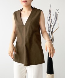 【セットアップ対応】コットンリネンVネックベスト