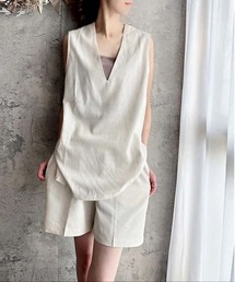 Meli rich | 【セットアップ対応】コットンリネンVネックベスト(ベスト)