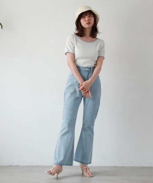 archives(アルシーヴ)の「パイピング2wayリブTOPS(Tシャツ/カットソー・レディース・オフホワイト/ブラック系その他/ホワイト×ブルー/ホワイト×グリーン・MEDIUM)」の21枚目の写真