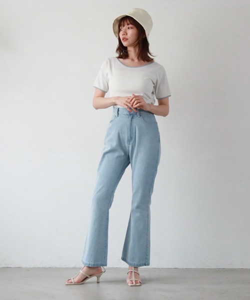 archives(アルシーヴ)の「パイピング2wayリブTOPS(Tシャツ/カットソー・レディース・オフホワイト/ブラック系その他/ホワイト×ブルー/ホワイト×グリーン・MEDIUM)」の22枚目の写真