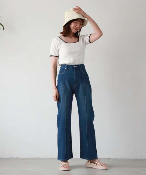 archives(アルシーヴ)の「パイピング2wayリブTOPS(Tシャツ/カットソー・レディース・オフホワイト/ブラック系その他/ホワイト×ブルー/ホワイト×グリーン・MEDIUM)」の10枚目の写真
