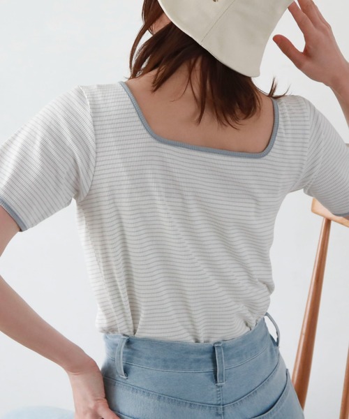 archives(アルシーヴ)の「パイピング2wayリブTOPS(Tシャツ/カットソー・レディース・オフホワイト/ブラック系その他/ホワイト×ブルー/ホワイト×グリーン・MEDIUM)」の20枚目の写真