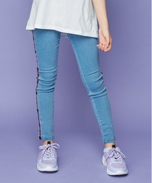 【ウエスト調整可能】【ストレッチデニム】美脚ロゴテープデニムレギパン
