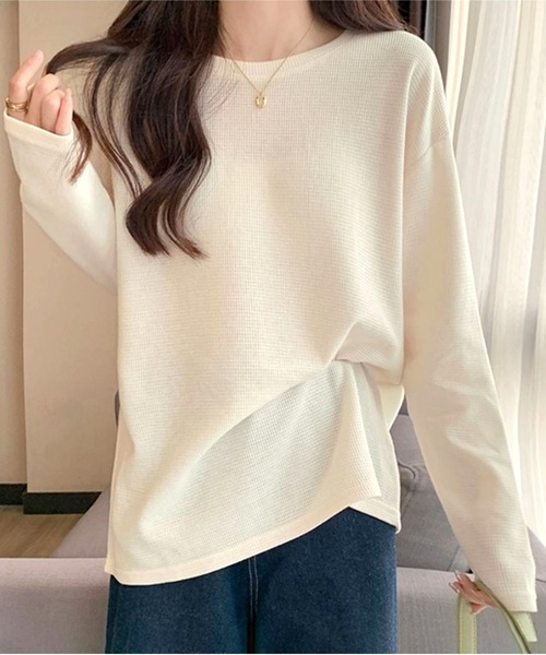 Dewlily（デューリリー）の「ラウンドネックトップス（Tシャツ/カットソー・レディース・グリーン/クリーム/ホワイト・M/L）」の2枚目の写真