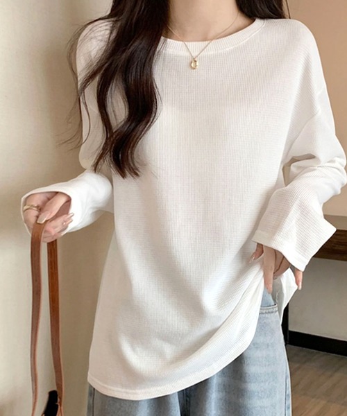 Dewlily（デューリリー）の「ラウンドネックトップス（Tシャツ/カットソー・レディース・グリーン/クリーム/ホワイト・M/L）」の13枚目の写真
