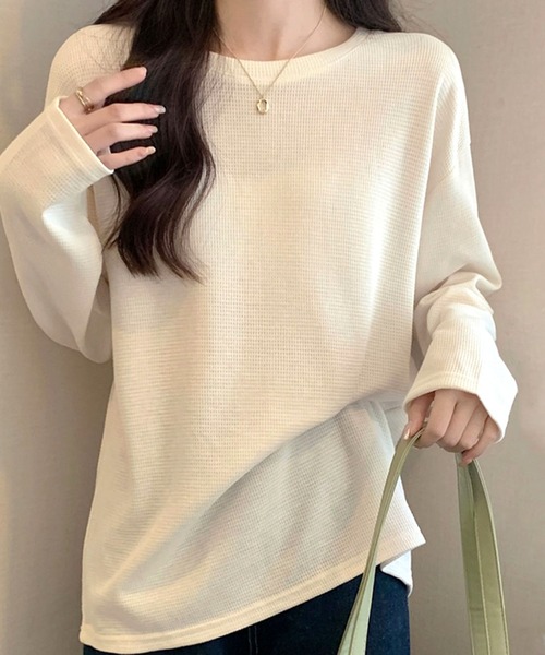 Dewlily（デューリリー）の「ラウンドネックトップス（Tシャツ/カットソー・レディース・グリーン/クリーム/ホワイト・M/L）」の11枚目の写真