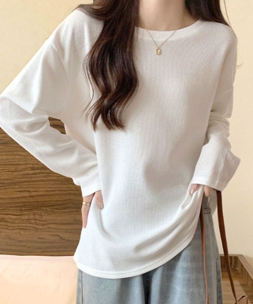 Dewlily（デューリリー）の「ラウンドネックトップス（Tシャツ/カットソー・レディース・グリーン/クリーム/ホワイト・M/L）」の7枚目の写真