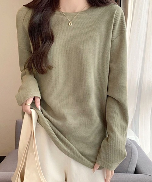 Dewlily（デューリリー）の「ラウンドネックトップス（Tシャツ/カットソー・レディース・グリーン/クリーム/ホワイト・M/L）」の18枚目の写真