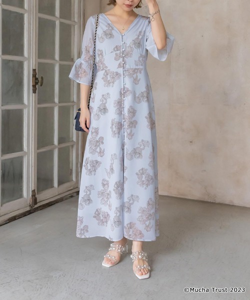 RANDA（ランダ）の「【Mucha×RANDA】フラワープリントワンピース（スカート・レディース・ピンク/ブルー・0/1）」の2枚目の写真