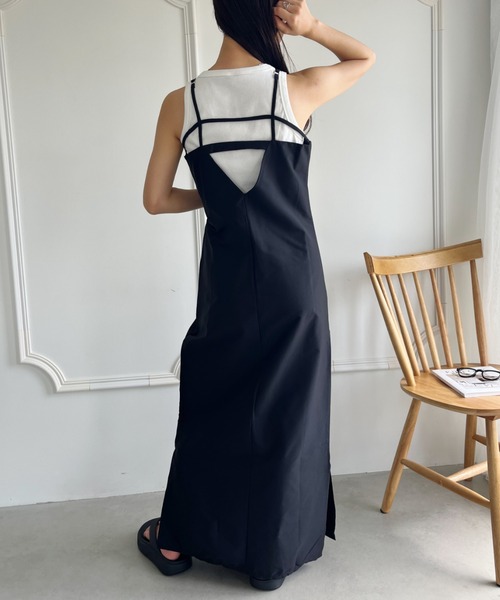 CLEA(クレア)の「ダブルストラップロング丈キャミワンピース(ワンピース・レディース・グリーン/ブラウン/アイボリー/ブラック・FREE)」の10枚目の写真