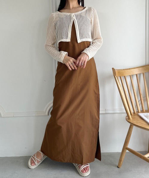 CLEA(クレア)の「ダブルストラップロング丈キャミワンピース(ワンピース・レディース・グリーン/ブラウン/アイボリー/ブラック・FREE)」の7枚目の写真
