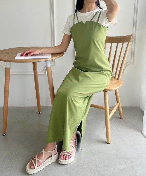 CLEA(クレア)の「ダブルストラップロング丈キャミワンピース(ワンピース・レディース・グリーン/ブラウン/アイボリー/ブラック・FREE)」の16枚目の写真