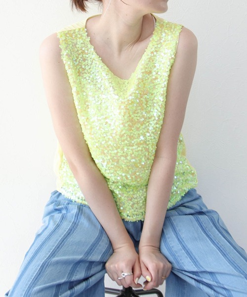 Cepica(セピカ)の「スパン切替ノースリブラウス(タンクトップ・レディース・イエロー/ピンク/ブルー・FREE)」の3枚目の写真