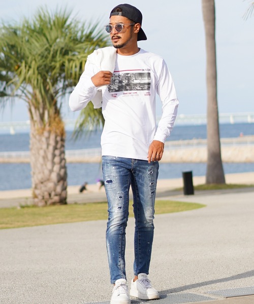 adamsJUGGLER(アダムスジャグラー)の「スローアップロングティー(Tシャツ/カットソー・メンズ・ホワイト/ブラック・S/L/M/XL)」の3枚目の写真