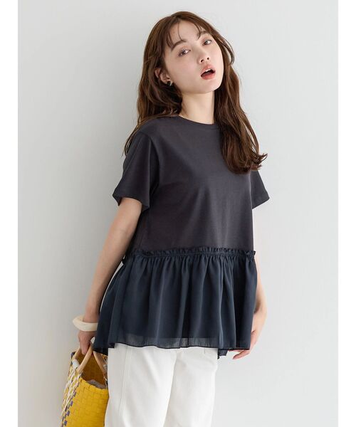AMERICAN HOLIC(アメリカンホリック)の「裾フリル異素材カットプルオーバー(Tシャツ/カットソー・レディース・ネイビー/オフホワイト・L/M)」の7枚目の写真