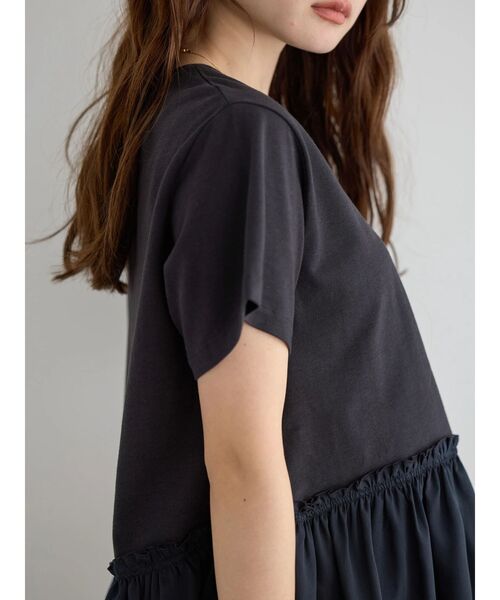 AMERICAN HOLIC(アメリカンホリック)の「裾フリル異素材カットプルオーバー(Tシャツ/カットソー・レディース・ネイビー/オフホワイト・L/M)」の13枚目の写真