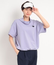 着丈短め ゆったりデザイン 半袖モックネックプルオーバー