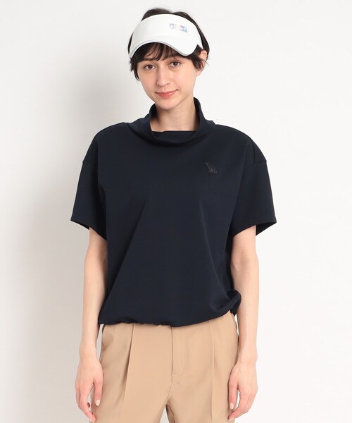 adabat（アダバット）の「着丈短め ゆったりデザイン 半袖モックネックプルオーバー（Tシャツ/カットソー・レディース・パープル/ホワイト/ダークネイビー・36/38/40）」の2枚目の写真