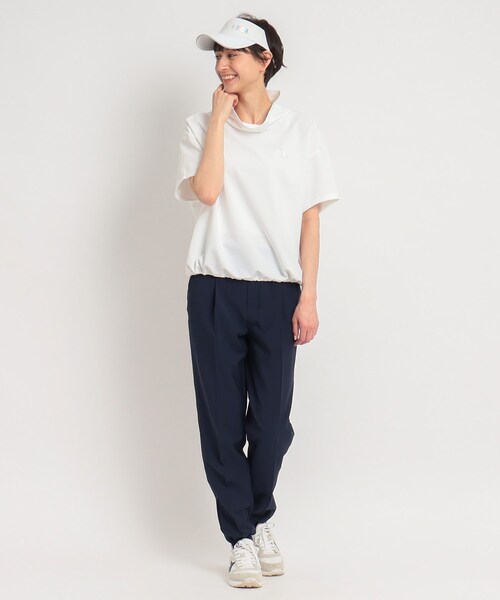 adabat（アダバット）の「着丈短め ゆったりデザイン 半袖モックネックプルオーバー（Tシャツ/カットソー・レディース・パープル/ホワイト/ダークネイビー・36/38/40）」の16枚目の写真