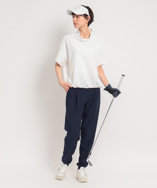 adabat（アダバット）の「着丈短め ゆったりデザイン 半袖モックネックプルオーバー（Tシャツ/カットソー・レディース・パープル/ホワイト/ダークネイビー・36/38/40）」の13枚目の写真