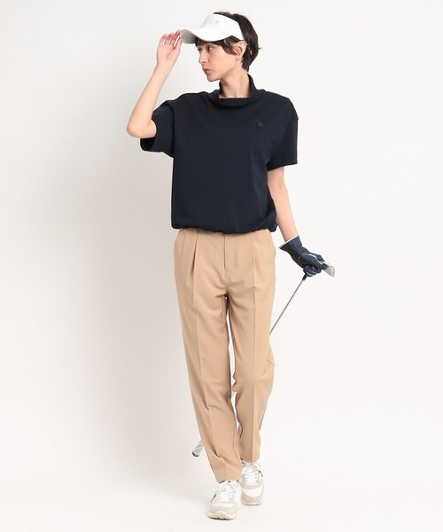 adabat（アダバット）の「着丈短め ゆったりデザイン 半袖モックネックプルオーバー（Tシャツ/カットソー・レディース・パープル/ホワイト/ダークネイビー・36/38/40）」の4枚目の写真