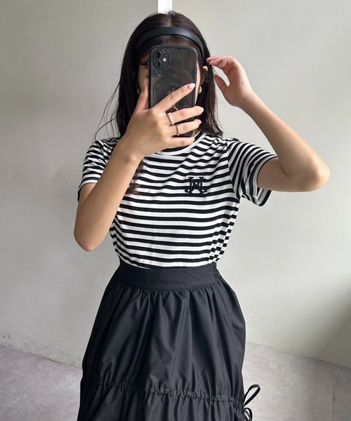 one after another NICE CLAUP(ワンアフターアナザーナイスクラップ)の「ワンポイント刺繍Tee(Tシャツ/カットソー・レディース・カーキ/オフホワイト/ブラック×ホワイト/オートミール・FREE)」の15枚目の写真