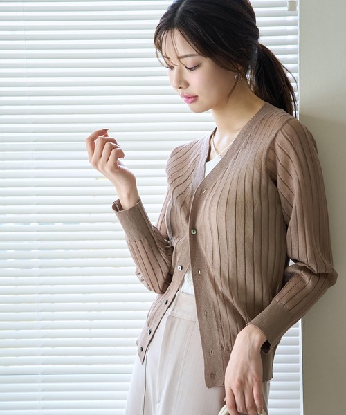 ROPE' PICNIC（ロペピクニック）の「洗える/シアーワイドリブカーディガン（カーディガン/ボレロ・レディース・キナリ/ブラウン/ネイビー/ターコイズブルー・38）」の3枚目の写真