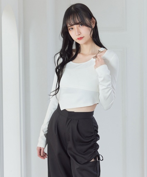 DearMyLoveMillor(ディアマイラブミラー)の「アシンメトリーレイヤードカットソー(Tシャツ/カットソー・レディース・ブラック/オフホワイト・MEDIUM/LARGE/X-LARGE/XX-LARGE)」の3枚目の写真