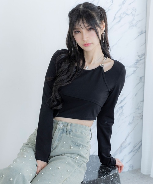 セール】アシンメトリーレイヤードカットソー（Tシャツ