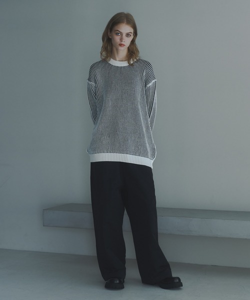 DOOPZ（ドープス）の「Crew Neck Stripe Color Knit - クルーネックストライプカラーニット（ニット/セーター・メンズ・ブラック/ホワイト・SMALL/LARGE/MEDIUM）」の21枚目の写真