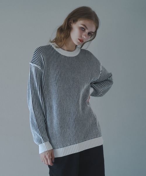DOOPZ（ドープス）の「Crew Neck Stripe Color Knit - クルーネックストライプカラーニット（ニット/セーター・メンズ・ブラック/ホワイト・SMALL/LARGE/MEDIUM）」の15枚目の写真