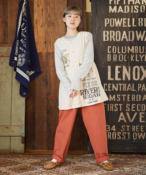 CUBE SUGAR（キューブシュガー）の「ショートスラブボーダー長袖クルーネックインナー（Tシャツ/カットソー・レディース・レッド系その他/ブラック/グリーン系その他/トップグレー/オレンジ/ブラウン・M）」の7枚目の写真