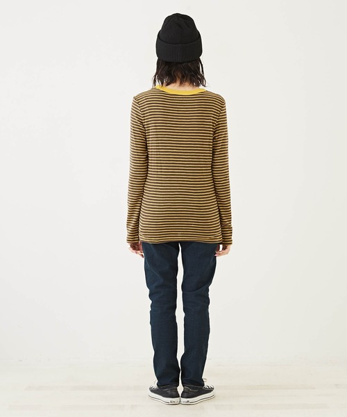 CUBE SUGAR（キューブシュガー）の「ショートスラブボーダー長袖クルーネックインナー（Tシャツ/カットソー・レディース・レッド系その他/ブラック/グリーン系その他/トップグレー/オレンジ/ブラウン・M）」の18枚目の写真