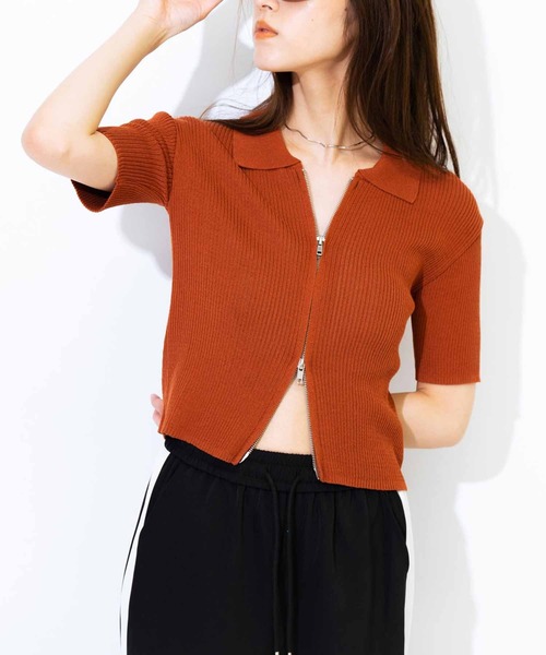 ANAP（アナップ）の「シアーリブ両ジップトップスカットソー（Tシャツ/カットソー・レディース・ブラック/グリーン/オフホワイト/レンガ・FREE）」の4枚目の写真