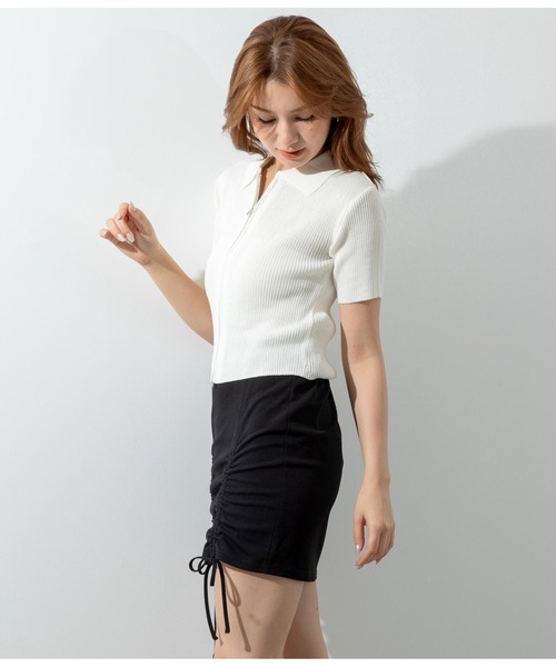 ANAP（アナップ）の「シアーリブ両ジップトップスカットソー（Tシャツ/カットソー・レディース・ブラック/グリーン/オフホワイト/レンガ・FREE）」の8枚目の写真