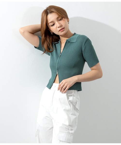 ANAP（アナップ）の「シアーリブ両ジップトップスカットソー（Tシャツ/カットソー・レディース・ブラック/グリーン/オフホワイト/レンガ・FREE）」の22枚目の写真