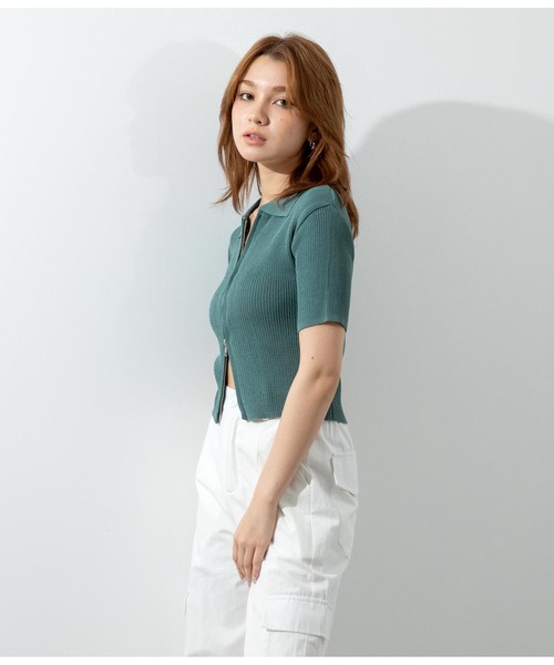 ANAP（アナップ）の「シアーリブ両ジップトップスカットソー（Tシャツ/カットソー・レディース・ブラック/グリーン/オフホワイト/レンガ・FREE）」の21枚目の写真