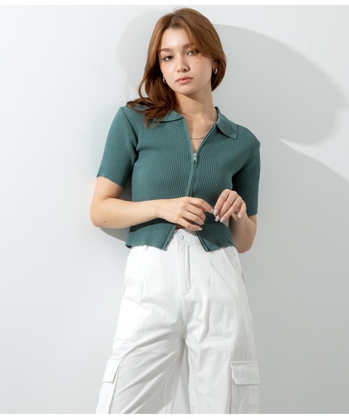 ANAP（アナップ）の「シアーリブ両ジップトップスカットソー（Tシャツ/カットソー・レディース・ブラック/グリーン/オフホワイト/レンガ・FREE）」の20枚目の写真