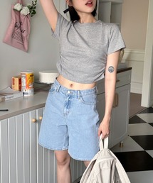 シャーリングクロップド半袖Tシャツ