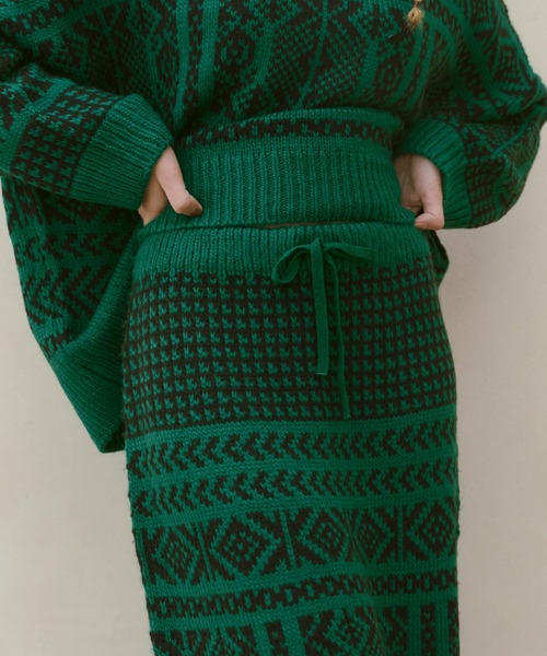 manana suerte(マニャーナスエルテ)の「セットアップ対応 カウチン柄ニットスカート(スカート・レディース・オフホワイト/グリーン/ブラック・FREE)」の14枚目の写真