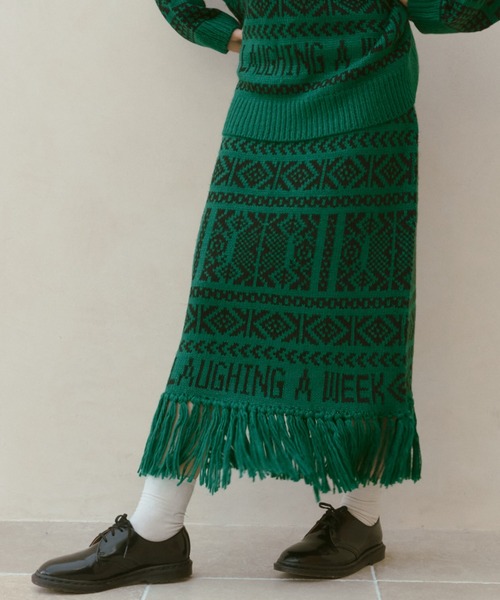 manana suerte(マニャーナスエルテ)の「セットアップ対応 カウチン柄ニットスカート(スカート・レディース・オフホワイト/グリーン/ブラック・FREE)」の11枚目の写真