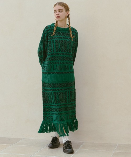 manana suerte(マニャーナスエルテ)の「セットアップ対応 カウチン柄ニットスカート(スカート・レディース・オフホワイト/グリーン/ブラック・FREE)」の16枚目の写真