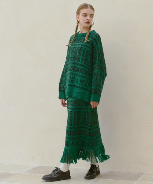 manana suerte(マニャーナスエルテ)の「セットアップ対応 カウチン柄ニットスカート(スカート・レディース・オフホワイト/グリーン/ブラック・FREE)」の17枚目の写真