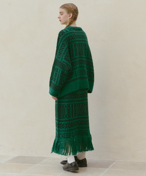 manana suerte(マニャーナスエルテ)の「セットアップ対応 カウチン柄ニットスカート(スカート・レディース・オフホワイト/グリーン/ブラック・FREE)」の18枚目の写真