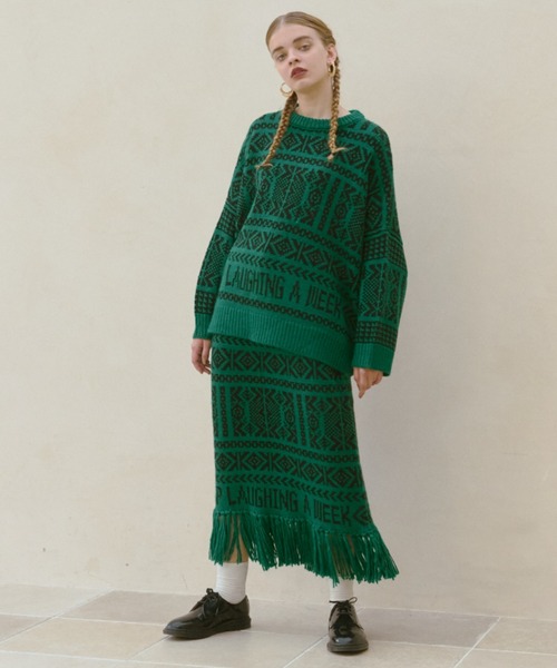 manana suerte(マニャーナスエルテ)の「セットアップ対応 カウチン柄ニットスカート(スカート・レディース・オフホワイト/グリーン/ブラック・FREE)」の15枚目の写真