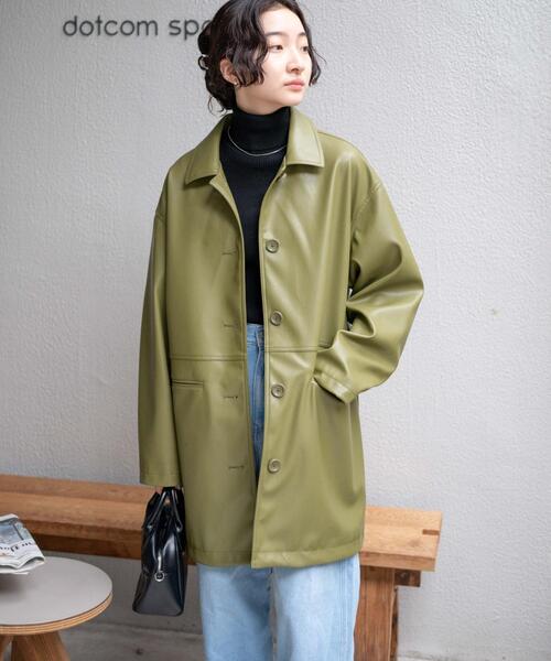 WEGO（ウィゴー）の「WEGO/フェイクレザーカーコート（ライダースジャケット・レディース・ブラック/オリーブ・FREE）」の18枚目の写真