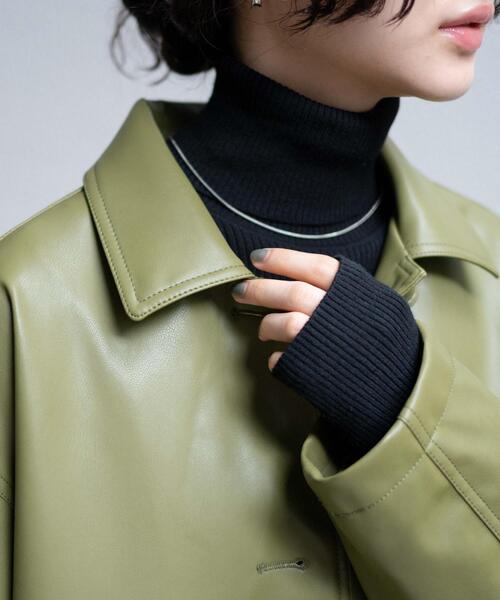 WEGO（ウィゴー）の「WEGO/フェイクレザーカーコート（ライダースジャケット・レディース・ブラック/オリーブ・FREE）」の21枚目の写真