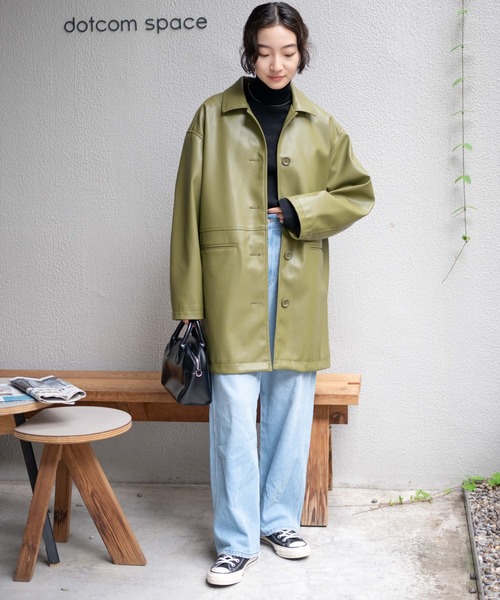 WEGO（ウィゴー）の「WEGO/フェイクレザーカーコート（ライダースジャケット・レディース・ブラック/オリーブ・FREE）」の4枚目の写真