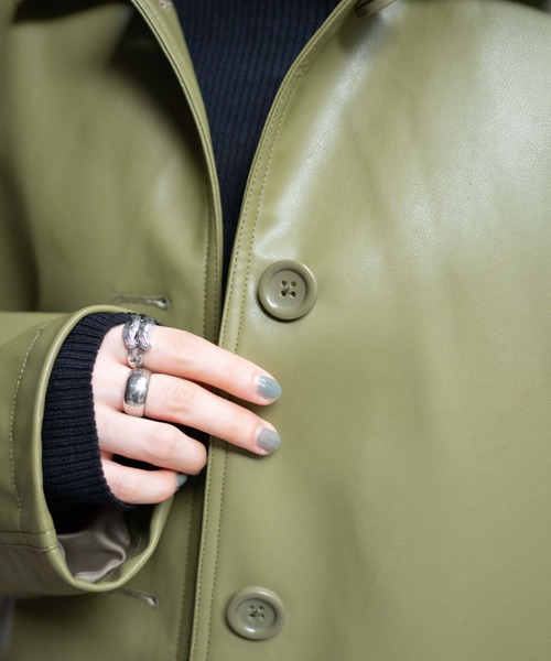 WEGO（ウィゴー）の「WEGO/フェイクレザーカーコート（ライダースジャケット・レディース・ブラック/オリーブ・FREE）」の7枚目の写真